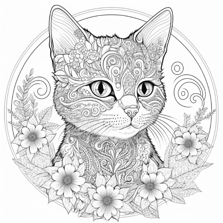 katze-mit-ornamentalen-mustern-und-blumen-ausmalbild