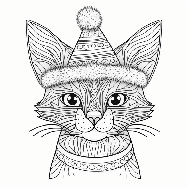 katze-mit-weihnachtsmuetze-ausmalbild