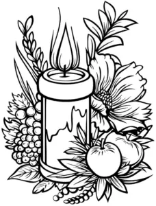 kerze-mit-blumen-und-fruechten-ausmalbild