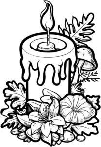 kerze-mit-blumen-und-pflanzen-ausmalbild