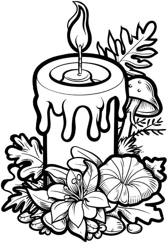 kerze-mit-blumen-und-pflanzen-ausmalbild