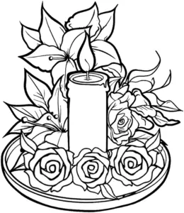 kerze-mit-blumen-und-rosen-ausmalbild