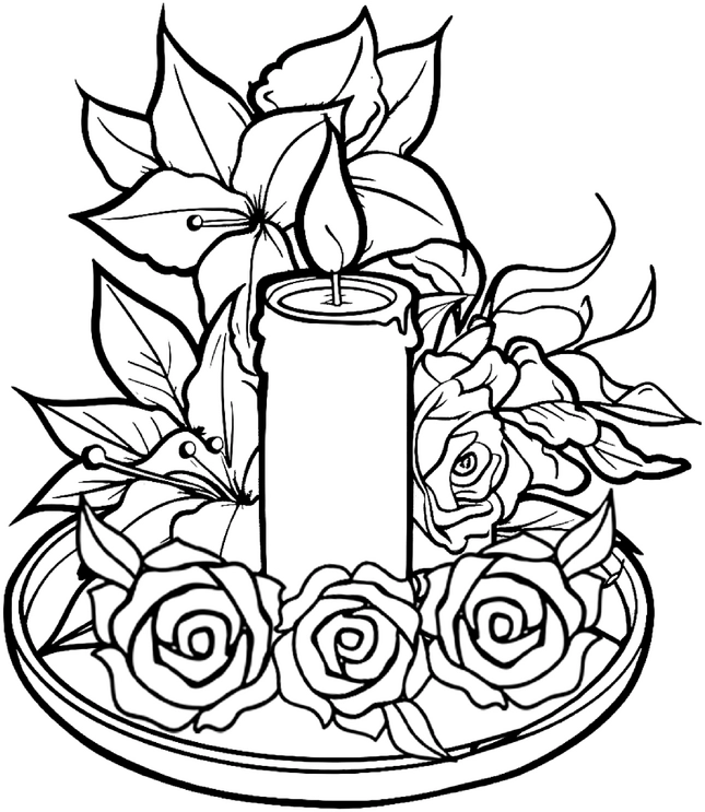kerze-mit-blumen-und-rosen-ausmalbild