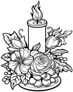 kerze-mit-blumenarrangement-ausmalbild