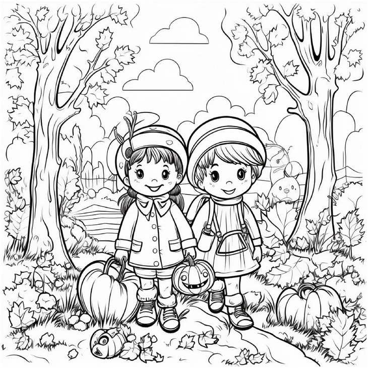kinder-im-herbst-und-kuerbis-ausmalbild