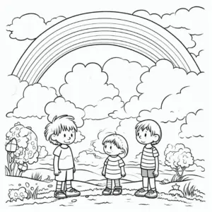 kinder-und-regenbogen-in-natur-ausmalbild