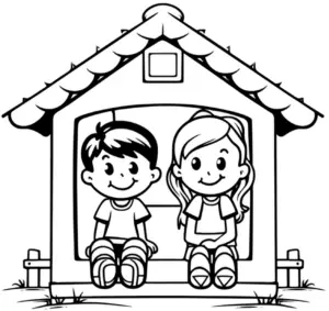 kinder-vor-haus-ausmalbild