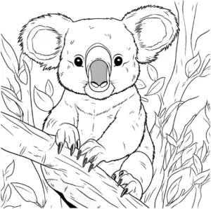 koala-ausmalbild-auf-baum-mit-blaettern