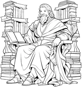 koenig-in-bibliothek-ausmalbild