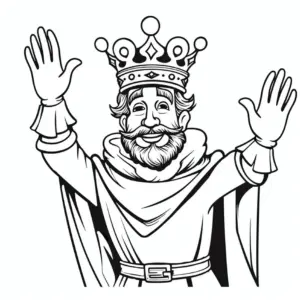 koenig-lachen-haende-heben-ausmalbild