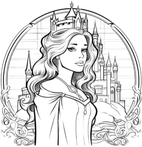 koenigin-mit-schloss-ausmalbild