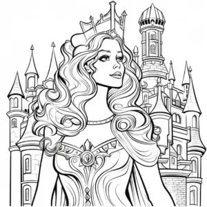 koenigin-vor-schloss-ausmalbild