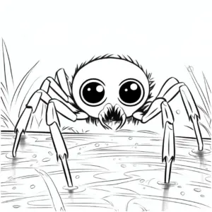 kreatives-ausmalbild-einer-grossen-spinne-auf-wasserflaeche