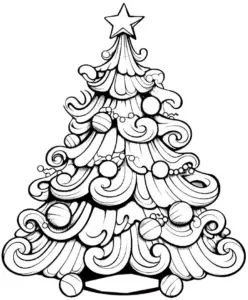 kreatives-ausmalbild-eines-tannenbaums-mit-ornamenten