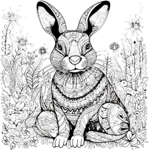 kreatives-ausmalbild-mit-kaninchen-in-blumenlandschaft
