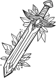 kristallschwert-ausmalbild-mit-pflanzen
