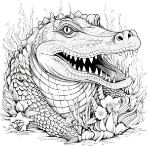 krokodil-und-blumen-im-wasser-ausmalbild