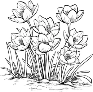 krokusse-ausmalbild-blueten-und-blaetter
