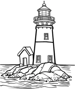 kuestenleuchtturm-auf-felsen-mit-haeuschen-am-meer