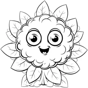 laechelndes-blumengesicht-ausmalbild-mit-blaettern
