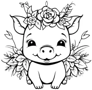 laechelndes-schwein-mit-blumenkrone-ausmalbild