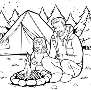 lagerfeuer-ausmalbild-mit-vater-und-tochter