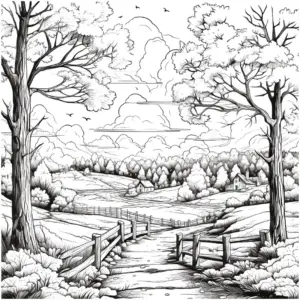 landschaft-mit-baeumen-und-weg-ausmalbild