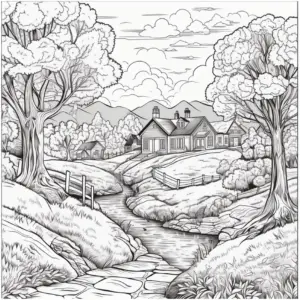 landschaft-mit-haus-und-fluss-ausmalbild