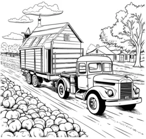 lastwagen-mit-haus-auf-anhaenger-transportieren