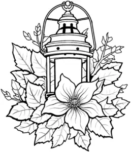 laterne-blumen-und-blaetter-ausmalbild