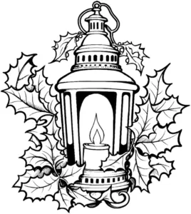 laterne-mit-stechpalme-ausmalbild-fuer-weihnachten