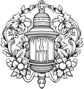 laterne-und-blumenelemente-ausmalbild