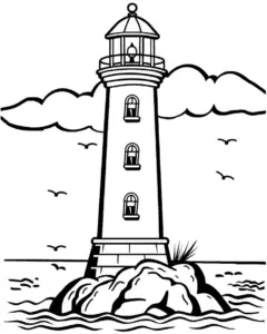 leuchtturm-auf-felsen-im-meer-ausmalbild