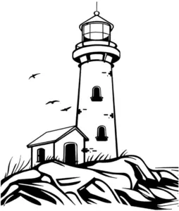 leuchtturm-ausmalbild-felsen-und-voegel
