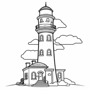 leuchtturm-ausmalbild-mit-huette-und-wolken