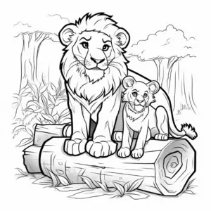 loewe-und-loewenjunge-auf-einem-baumstamm