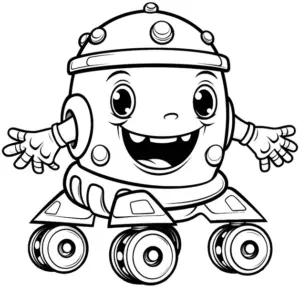 lustiges-ausmalbild-mit-roboter-auf-rollschuhen
