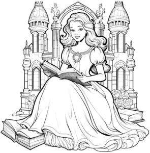 maedchen-mit-buch-und-burg-ausmalbild