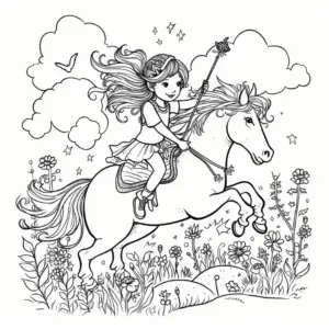 maedchen-reitet-pferd-in-bluehender-wiese