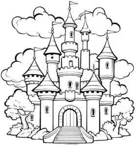 maerchenhaftes-ausmalbild-von-einem-schloss-mit-wolken