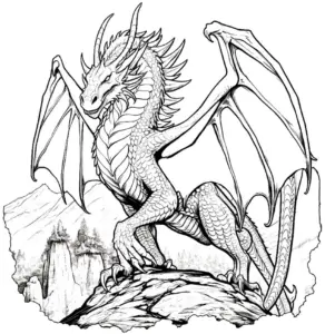 majestätisches-ausmalbild-eines-drachen-auf-einem-felsen