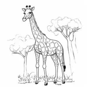 majestetische-giraffe-ausmalbild-mit-baeumen