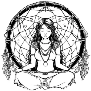 meditierende-frau-mit-traumfaenger-ausmalbild