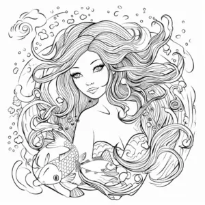 meerjungfrau-mit-fischen-und-wellen-ausmalbild
