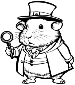 meerschweinchen-ausmalbild-mit-hut-und-lupe