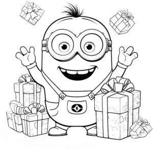 minion-mit-geschenkpaketen-ausmalbild