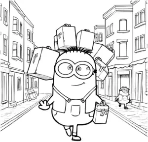 minions-ausmalbild-mit-geschenken-in-der-stadt