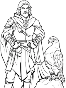 mittelalterlicher-falkner-mit-adler-ausmalbild
