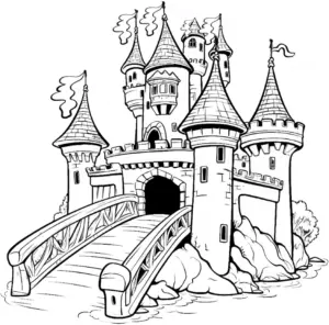 mittelalterliches-schloss-ausmalbild-mit-bruecke