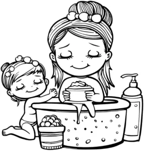 mutter-und-kind-im-bad-ausmalbild